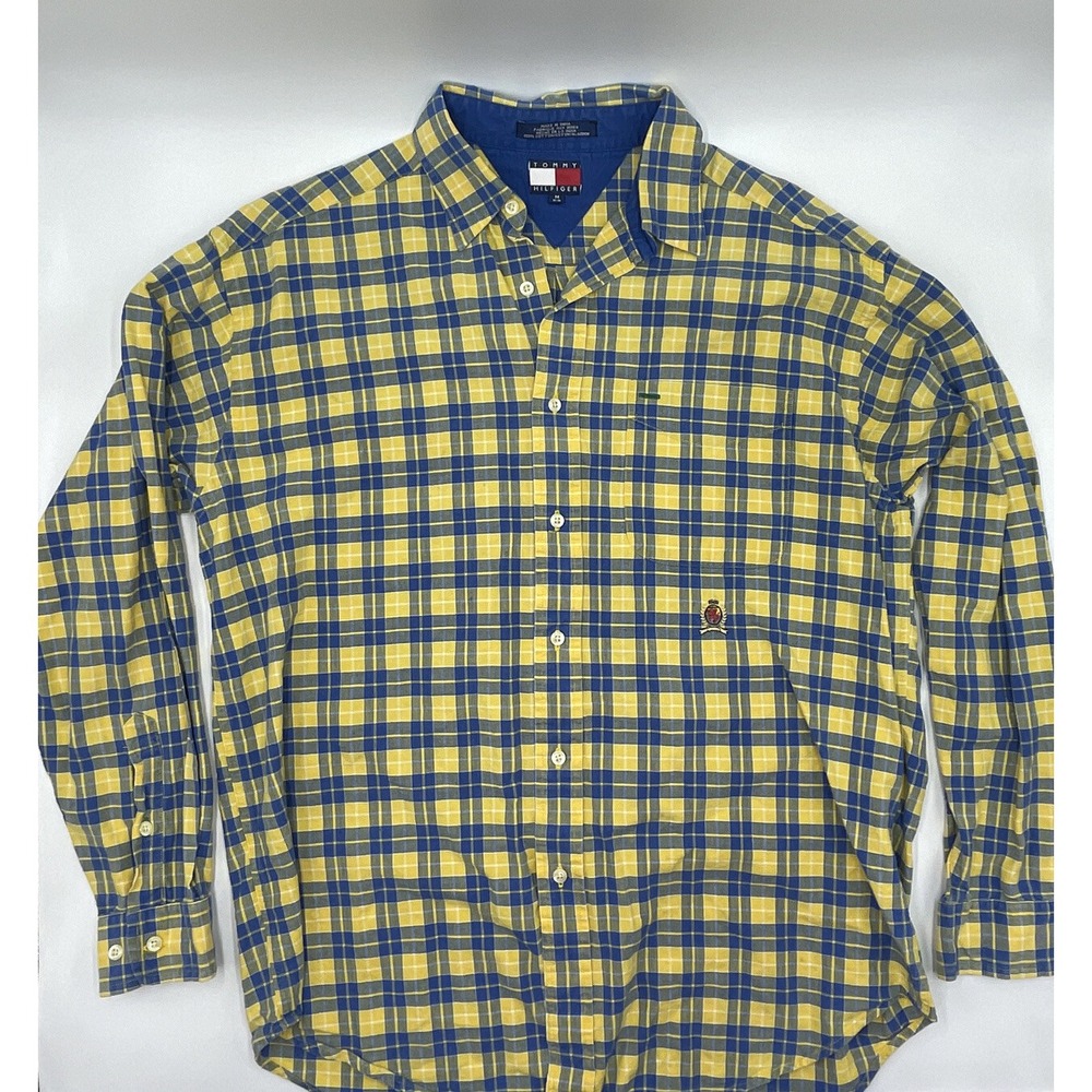 Vintage‎ Tommy Hilfiger Plaid Button Down Shirt Mens Size M Blue Yellow #C402